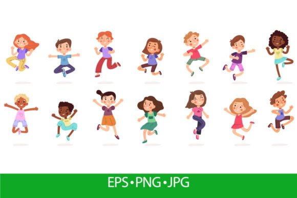 Download Happy Jumping Kids, Cute Active Cartoon - Premium Bundle
